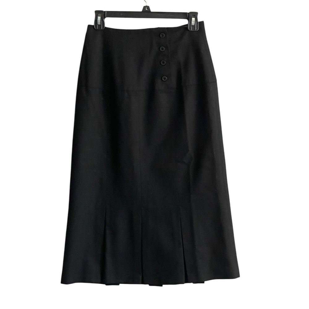 Vintage Wool Blend Skirt Sz 6 Gray Pleated Buttons A-line Union Made Academia